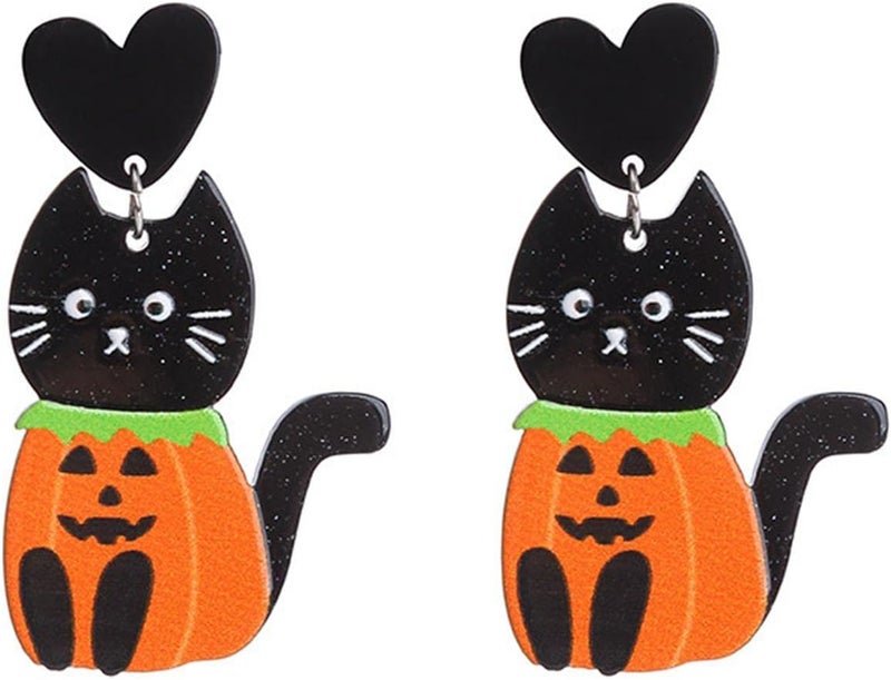Colorful Halloween Resin Acrylic Dangle Earrings Cute Pumpkin Ghost Cat Bat Eye Spider Earrings for Women Girls Jewelry